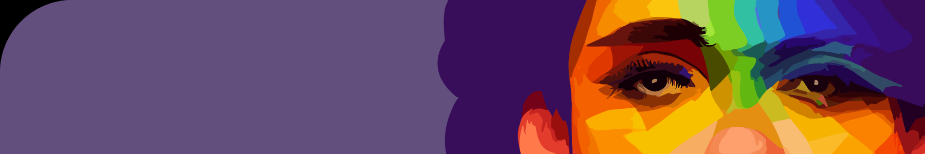 Ilustración de una mujer, mirando fijamente con la superposición de colores del orgullo con efecto prisma