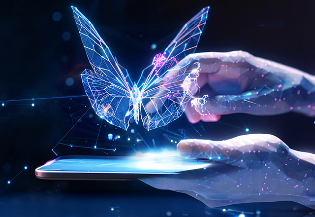 Hand holding a digital butterfly