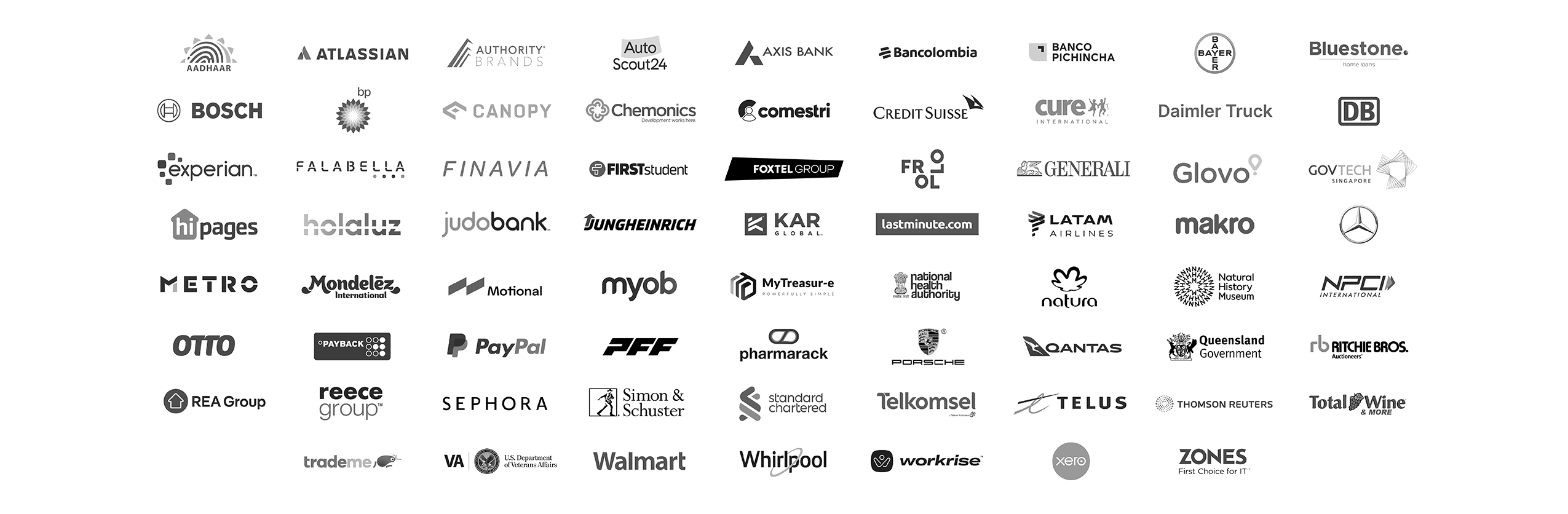 A list of 30+ Thoughtworks clients including brands like Daimler, Autoscout24, Bosch, Qantas and GoJek