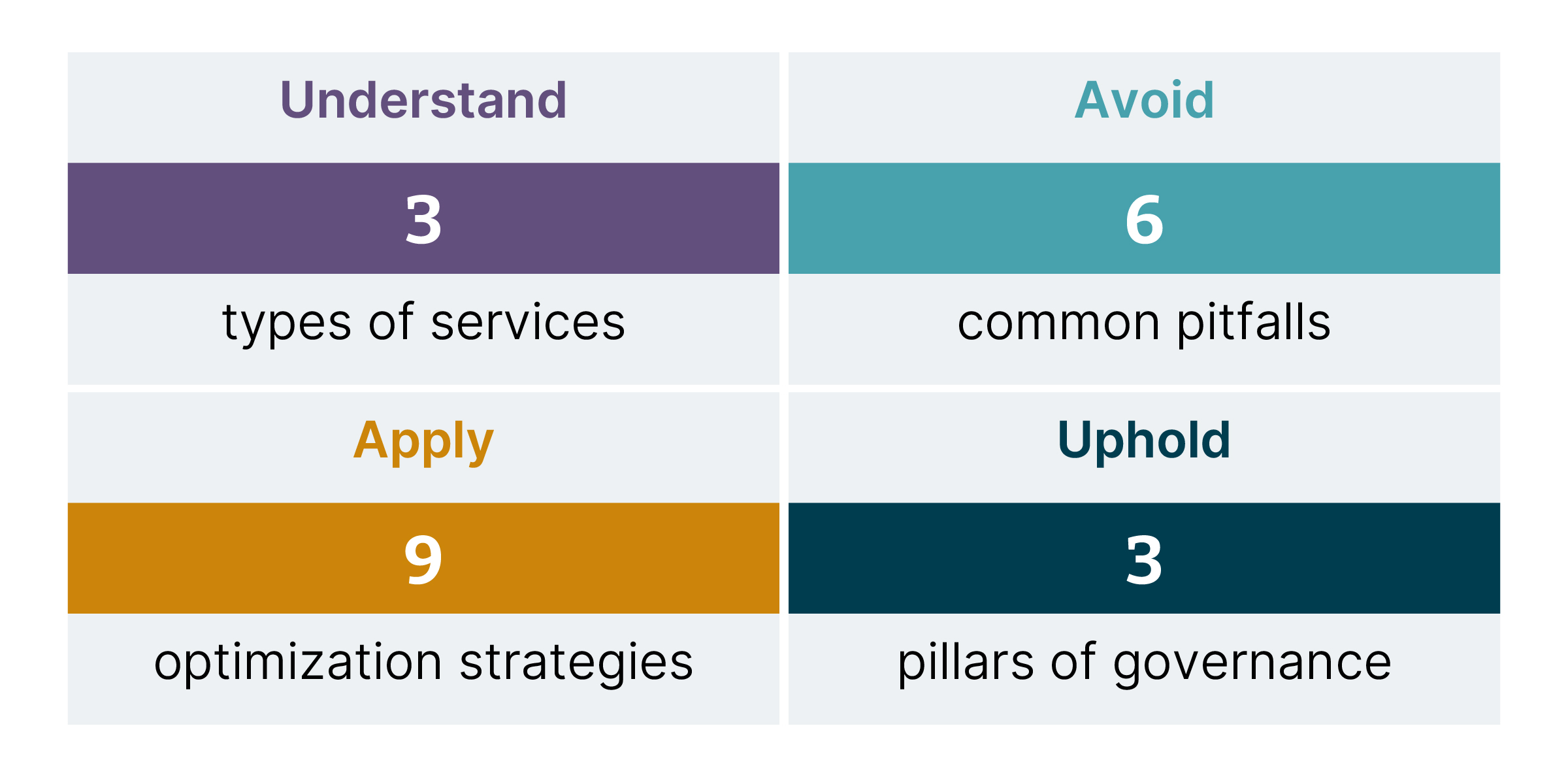 Understand 3 types of services, avoid 6 common pitfalls, apply 9 optimization strategies, uphold 3 pillars of governance