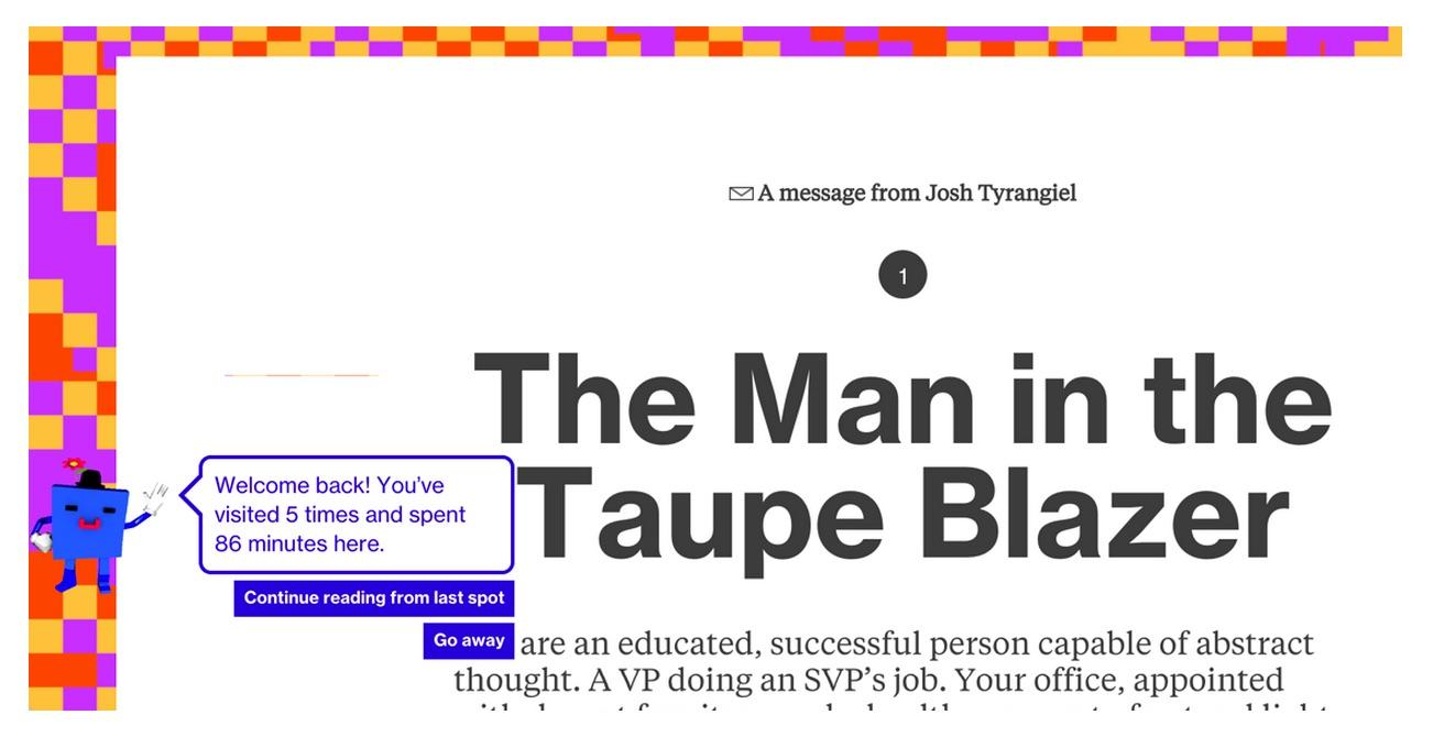 Example from What Is Code 2 Example from What is Code in Bloomberg Businessweek showing welcome back message