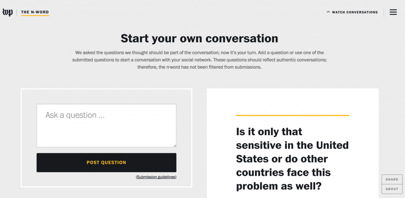 Washington Post uses a start your own conversation feature. Washington Post uses a start your own conversation feature.