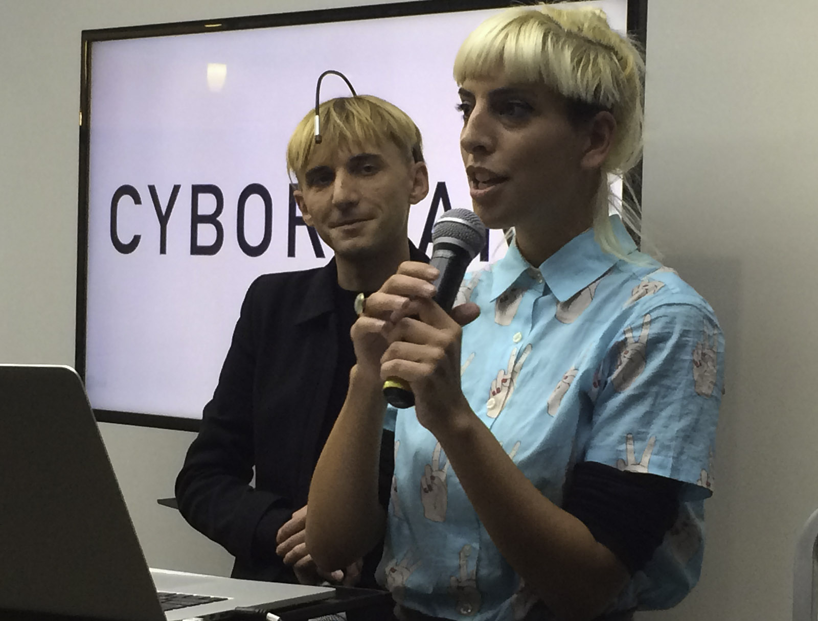 Cyborg artist Moon Ribas speaking at a Thoughtworks event