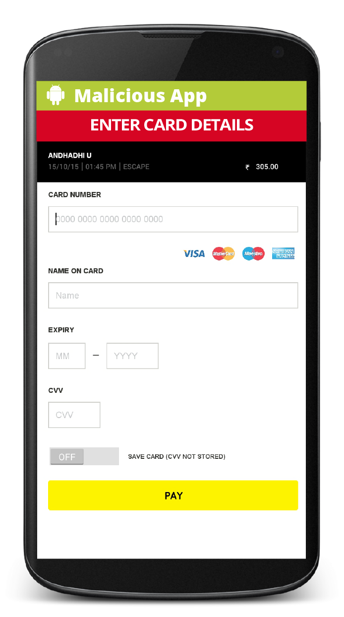 Malicious App taking control of your information on the Ticket Booking App