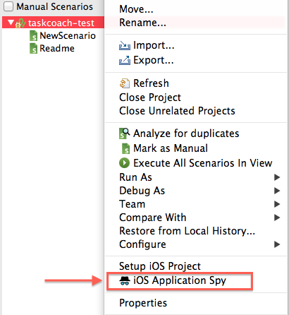 launching application spy using context menu